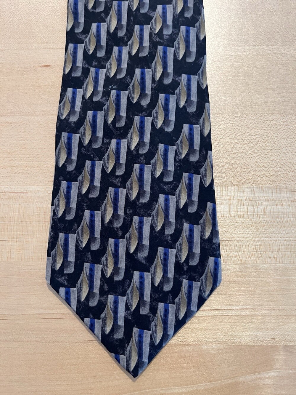 Geoffrey Beene Tie Blue Silk Geometric Necktie Business